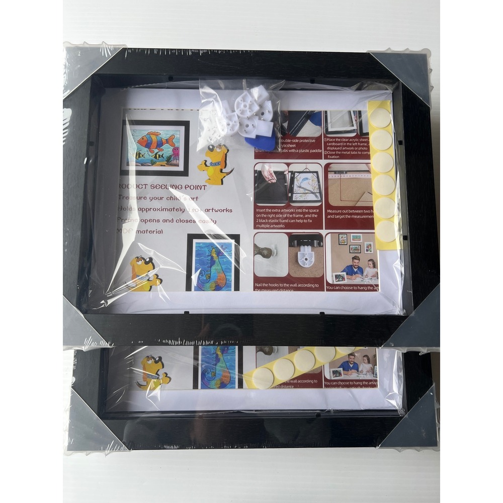 Kids Art Frame Front Opening Storage for 150 Artworks Black MDF 2 Pack